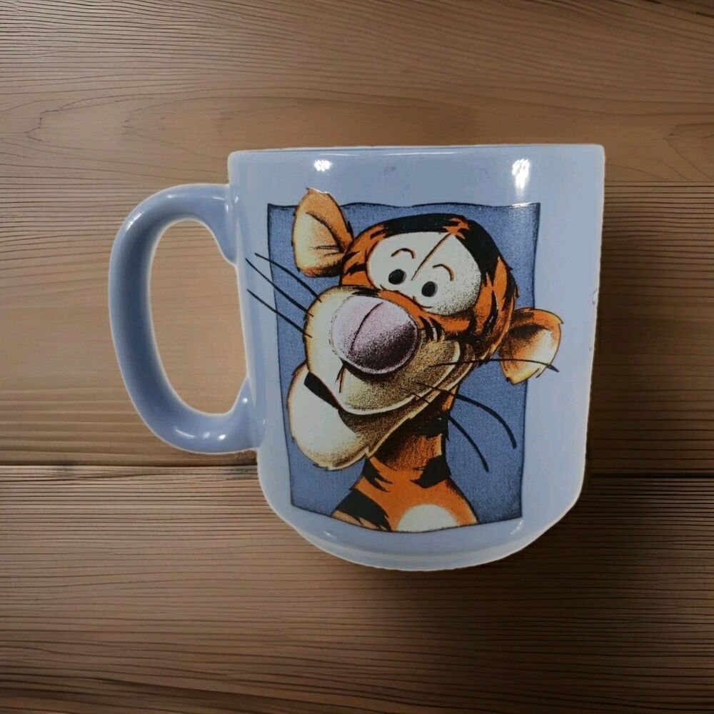 Vintage Disney Store Tigger Coffee Mug Blue Sketch Art Ceramic Made in Thailand
